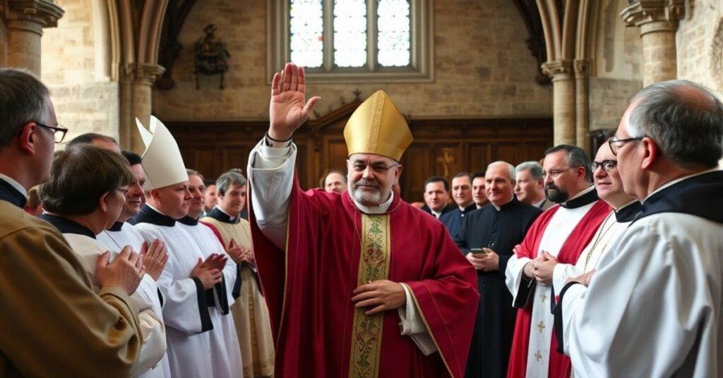 Uroczystość nielegalnych konsekracji biskupich przez Davide Pagliarani z Bractwa Kapłańskiego św. Piusa X w seminarium we Flavigny-sur-Ozerain.