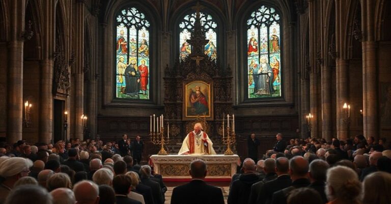 Poważna scenografia wawelskiej katedry z nielegalnym ingresem pseudo-kardynała Grzegorza Rysia w 2025 roku.