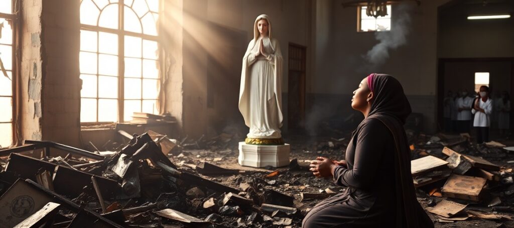 Niezniszczona statua Najświętszej Maryi Panny w szpitalu w Enugu po pożarze 2026