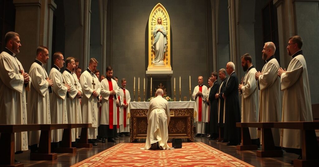 Zdjęcie przedstawiające fałszywą konsekrację Krzysztofa Zadarki przez Edwarda Dajczaka w nowoczesnym kościele neo-katolickim.