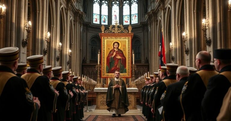 Wnętrze odbudowanej Katedry Notre-Dame w Paryżu podczas bluzgierskiego wydarzenia z udziałem kopii obrazu Jasnogórskiego i abp. Tadeusza Wojdy