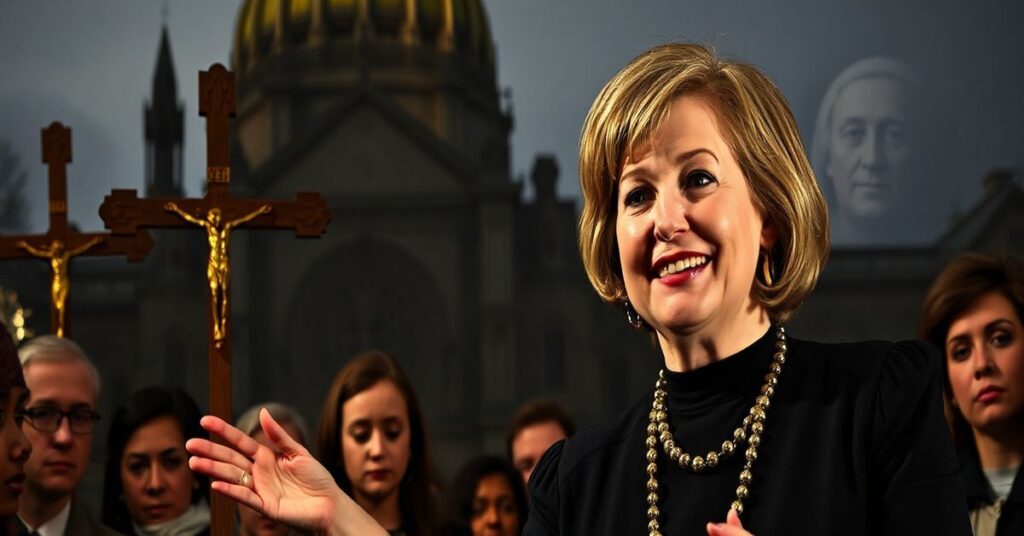 Portret profesora Susan Ostermann przed Złotą Kopułą Uniwersytetu Notre Dame