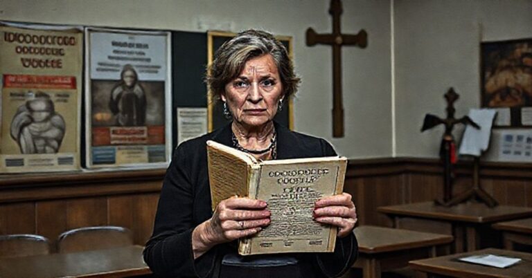 Nauczanie religii katolickiej w klasie szkolnej z widocznymi elementami modernistycznego rozbioru wiary katolickiej.