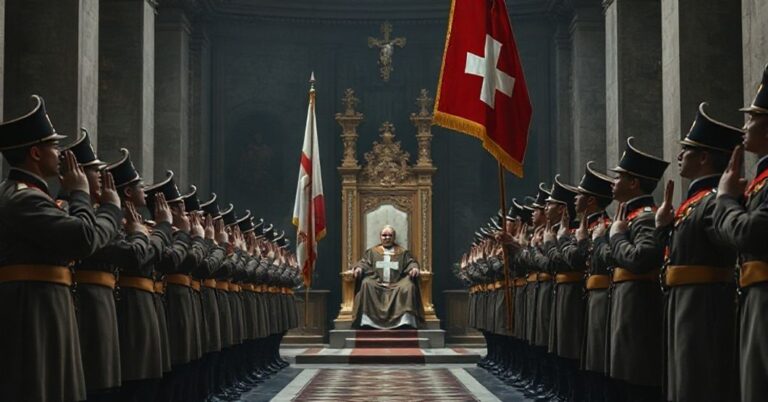 Nowe mundury Gwardii Szwajcarskiej podczas ceremoniału przysięgi w Bazylice Św. Piotra, symbolizujące apostazję i brak prawowitego papieża