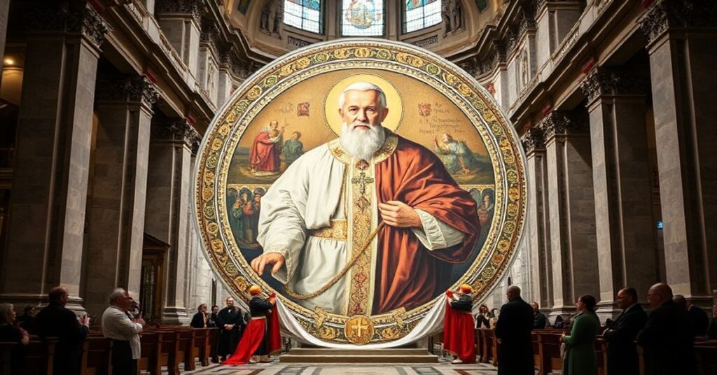 Nowe tondo w Bazylice św. Pawła - mozaika przedstawiająca Leona XIV podczas ceremonii odkrycia