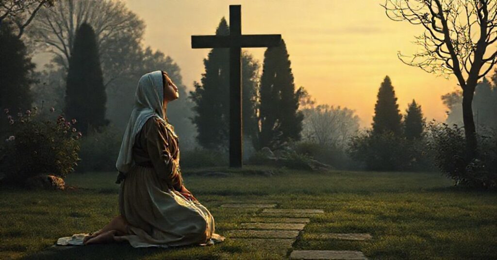 Poważna katolicka scena przedstawiająca zamieszanie nowoczesnej interpretacji zmartwychwstania Chrystusa.