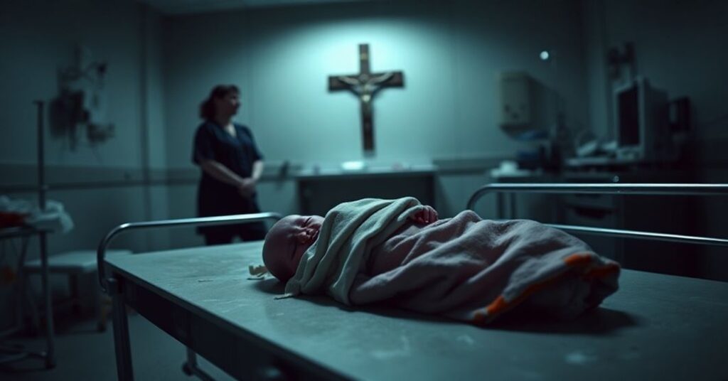 Pokoj szpitalny w Nowej Zelandii z porzuconym noworodkiem po nieudanej aborcji