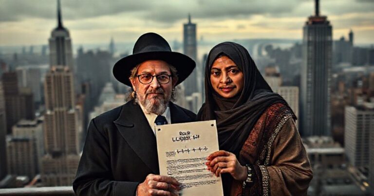 Portret Aby'ego Steina i Zohrana Mamdaniego w Nowym Jorku przedstawiający ich radykalną ideologię genderową