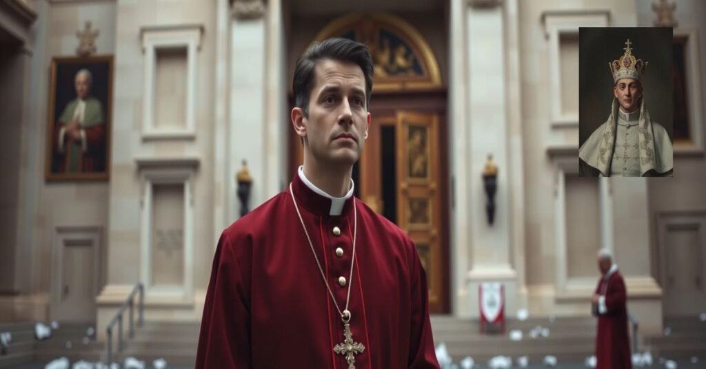 Arcybiskup Paolo Rudelli przed budynkiem Sekretariatu Stanu w Watykanie - symbol administracji bez Chrystusa