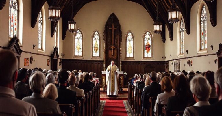 Sobótni katolicyczne wnętrze kościoła podczas również świętych z kapłanem na kazaniu