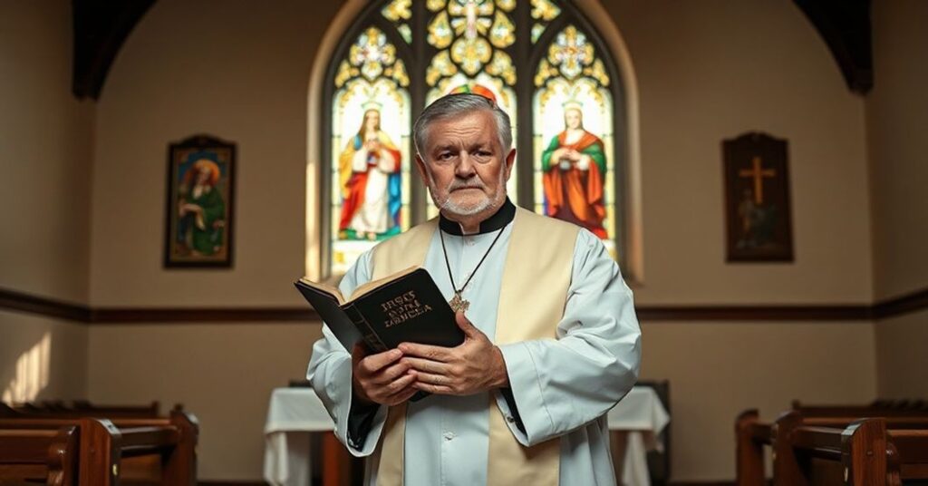 Catholica tradycyjna scena z księdzem broniącym prawdy Bożej przed świeckim relatywizmem