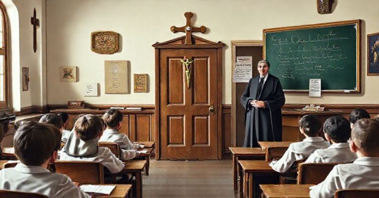 Tradcyjna katolicka klasa z siostrą zakonną broniącą uczniów przed propagandą LGBT ONZ