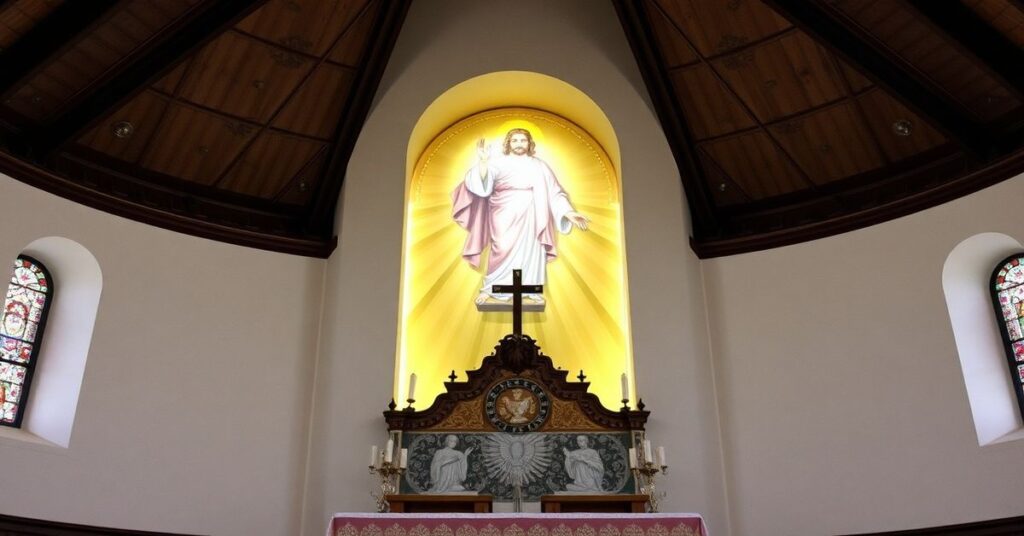 Tradycyjny kościół katolicki z kapłanem modlącego się przed ołtarzem za obronę życia!