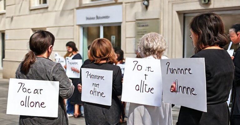 Grupa katolickich obrońców życia modliących się przed kliniką aborcyjną w Vitoria-Gasteiz
