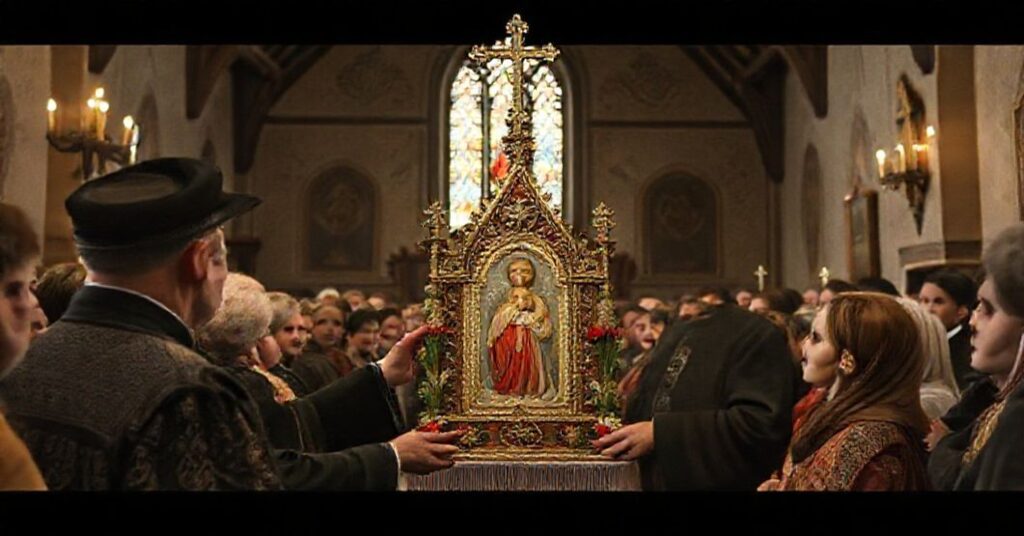 Prawdziwa katolicka reprezentacja odrestaurowanej szopki w kościele parafialnym w Maruszynie, z brakiem teologicznego znaczenia i nadmiernym naciskiem na folklor regionalny.