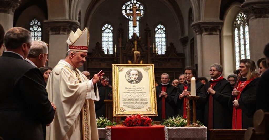Czcigodna wizualizacja unveiling tablicy pamiątkowej dla archeologa Andrzeja Sikorskiego na Ostrowie Tumskim w Poznaniu z udziałem fałszywego "arcybiskupa" Zbigniewa Zielińskiego i środowisk akademickich.