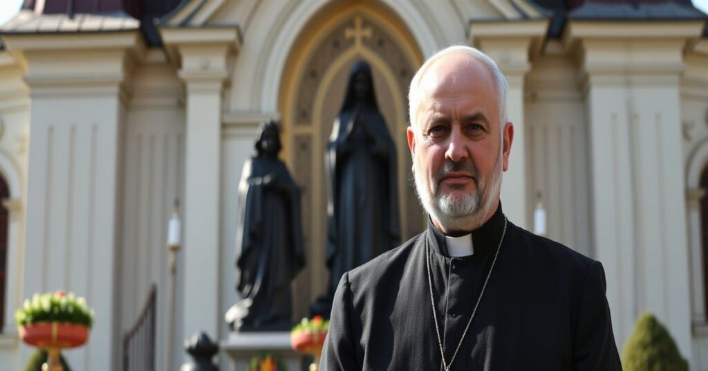 Ojciec Beniamin Bąkowski jako nowy generał Zakonu Paulinów na tle sanktuarium Jasna Góra