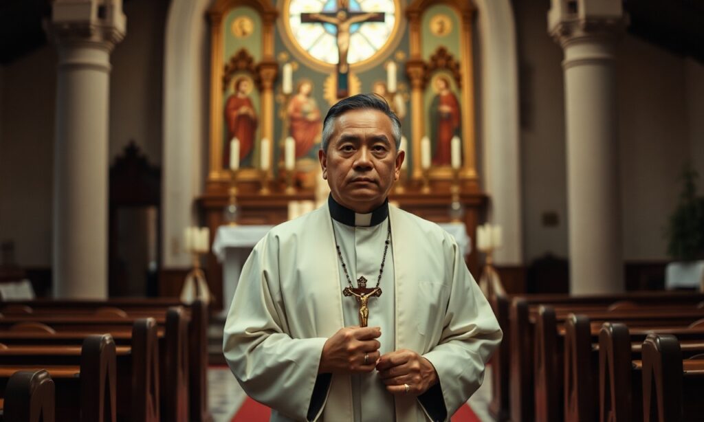 Ojciec Gerardo F. Saco Jr. w tradycyjnym kościele katolickim na Filipinach