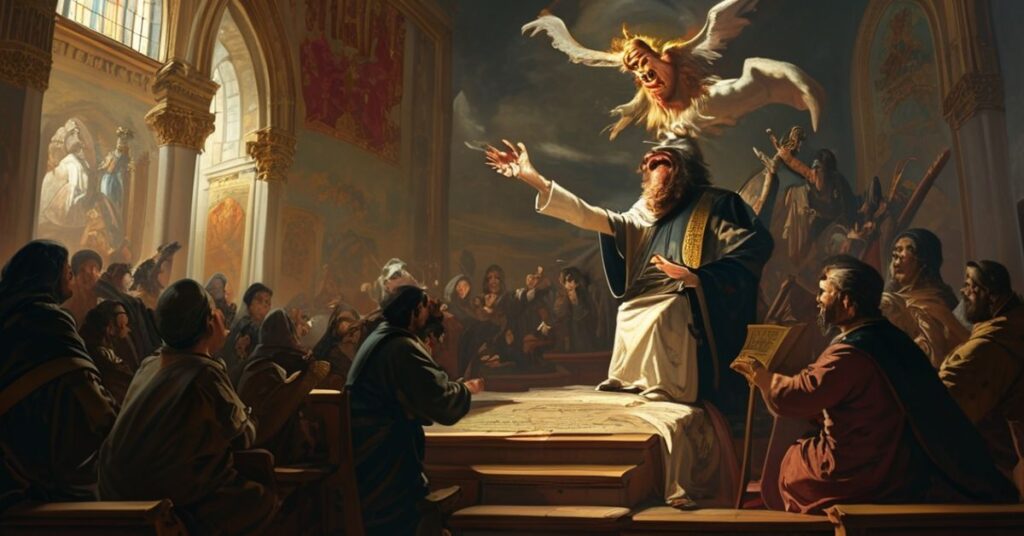 Ojciec Jacek Salij OP kazuje w tradycyjnym kościele katolickim o walce ze szatanem