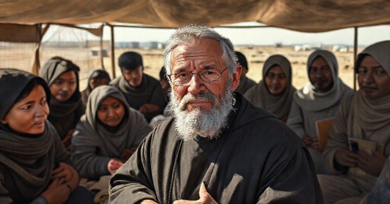 Realistyczny obraz ojca Richarda Thomasa SJ zaangażowanego w aktywizm społeczny przy granicy amerykańsko-meksykańskiej w 1972 roku.