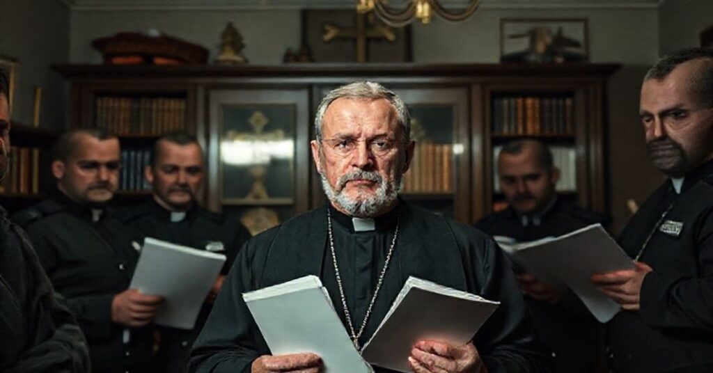 Ojciec Tadeusz Rydzyk w siedzibie Fundacji "Lux Veritatis" podczas akcji CBA zabezpieczającej dokumenty