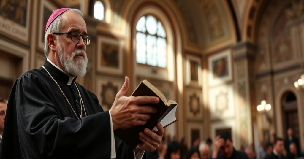 Ojciec Gaetano Piccolo SJ mówi na Uniwersytecie Gregoriańskim, podkreślając ważność języka w zachowaniu doktryny katolickiej.