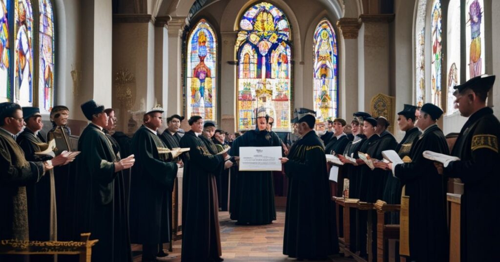 Zdjęcie przedstawia kontrowersyjne wydarzenie "Olimpiada Teologii" w Radomiu w 2026 r., gdzie Kinga Sar otrzymuje nagrodę w seminarium duchownym pod patronatem "bpa" Marka Solarczyka.