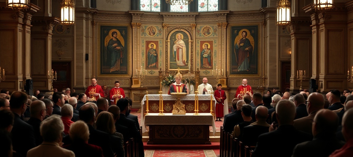Uroczysta Panichida za abp. Józefa Michalika w obrządku greckokatolickim prowadzona przez abp. Eugeniusza Popowicza i innych duchownych.