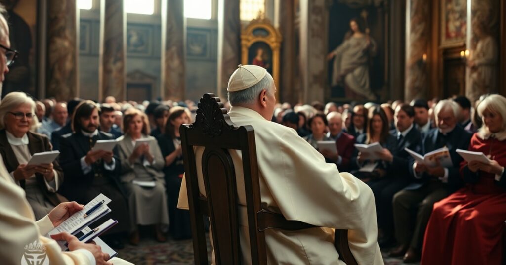 Papież Leon XIV podczas przemówienia do pisarzy w Rzymie - symbol nowoczesnej apostazji w Watykanie