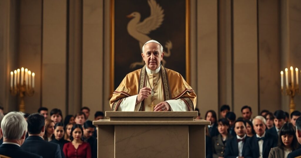 Papież Leon XIV wygłasza przemówienie w Fundacji Jérôme'a Lejeune'a w Rzymie – ujęcie pełne powagi i autorytetu w kontekście krytyki neokościoła