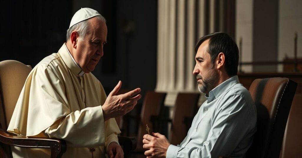 Urzłanowany "papież" Leon XIV spotkaniu z ofiarą nadużyć Davidem Ryanem w Watykanie