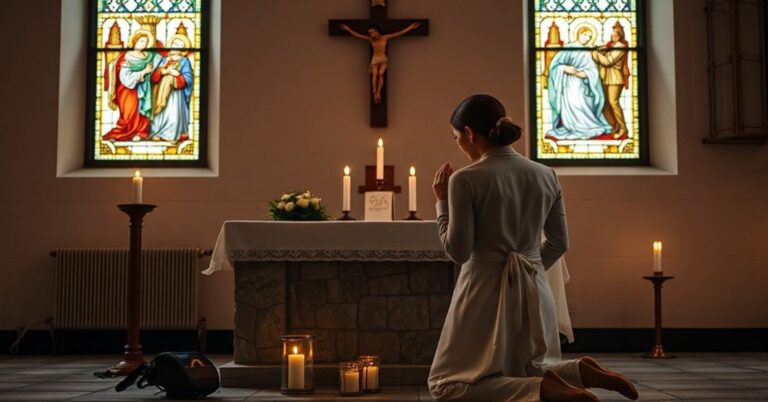 Parę katolicką modlącą się przed ołtarzem w tradycyjnym kościele.