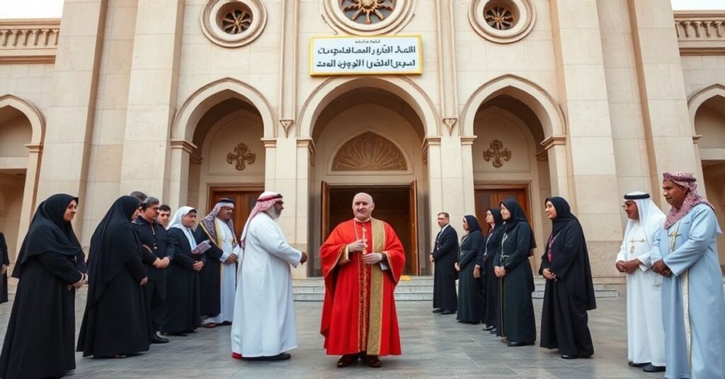 Pseudokardynał Pietro Parolin podczas fałszywego wyniesienia kościoła Matki Bożej Arabii do rangi bazyliki mniejszej w Kuwejcie w 2026 roku
