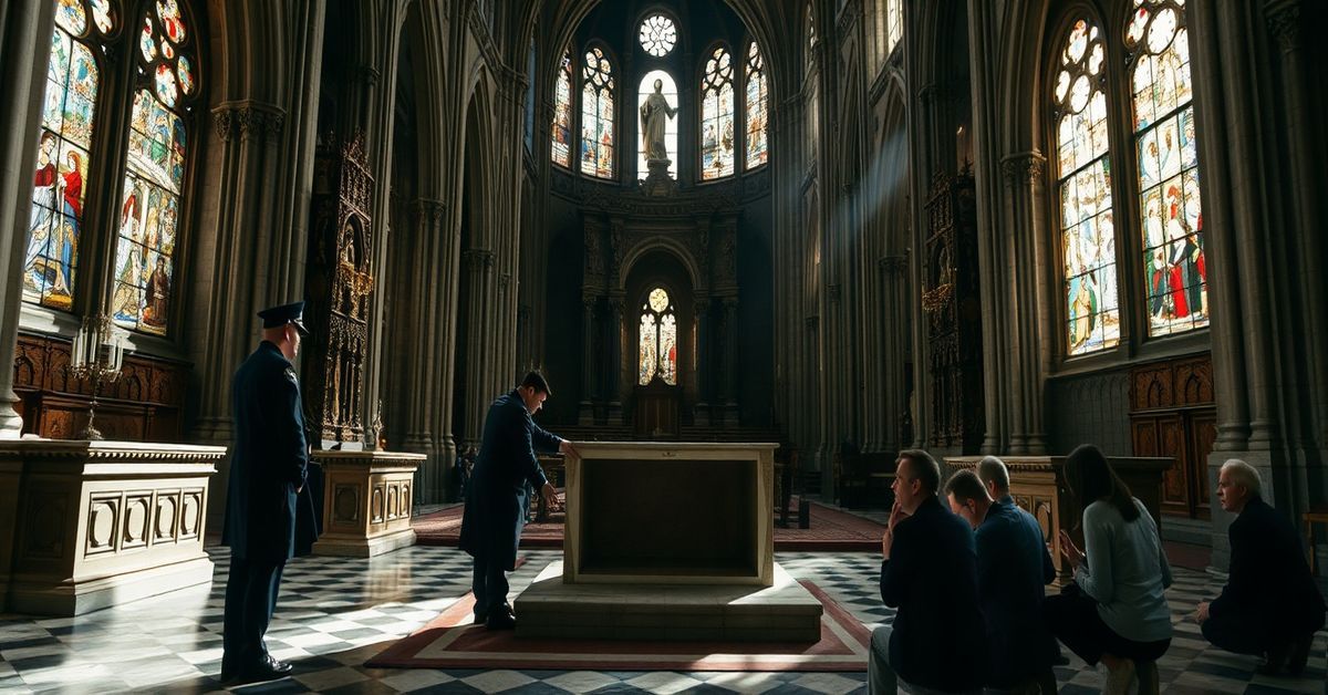 Wnętrze kościoła św. Wincentego a Paulo w Paryżu z pustym relikwiarzem po kradzieży relikwii