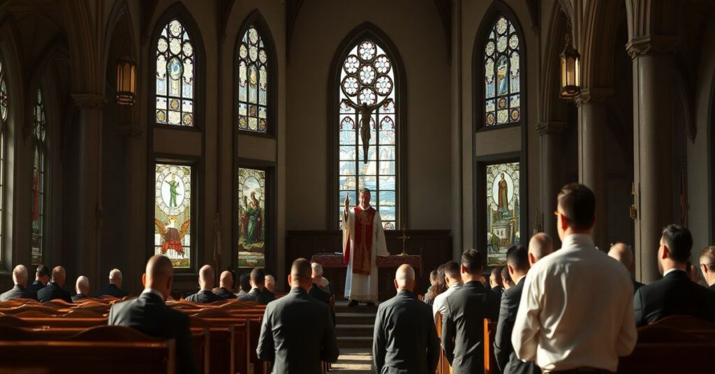 Pasterz w tradycyjnym kościele modli się z wiernymi przeciw nowemu bałwochwalstwu technologicznemu.