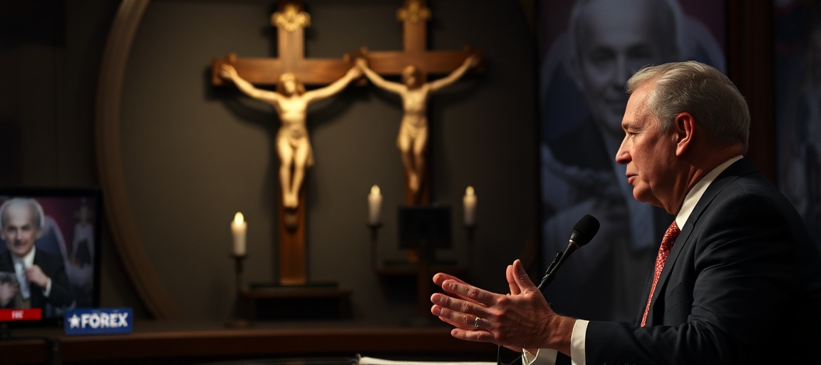 Pastor Robert Jeffress w studiu Fox News z krzyżem w tle podczas dyskusji o papieżu Leonie XIV