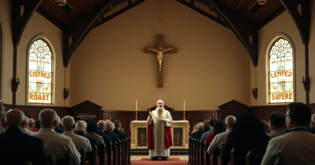 Sobór katolicki z pastorem Janem Koopmanem podczas mszy trydenckiej przed 1958 rokiem na tle zakazów lockdownu.