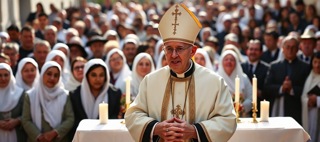 Patriarcha Lizbony Rui Valério mówi podczas uroczystości z okazji 109. rocznicy rzekomych objawień w Fatimie