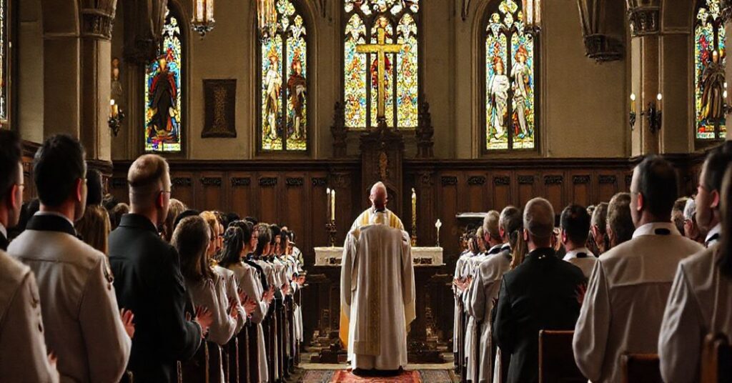 Uroczystość w seminarium Pelplińskim z modernistyczną homilią o osobistej relacji z Chrystusem i obecnością wojskowego.