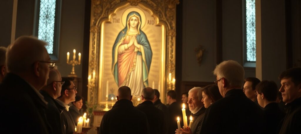 Pielgrzymi przed ikoną Matki Bożej w Jarosławiu - krytyka nowoczesnego kultu obrazowego w szkole sedevacantystów