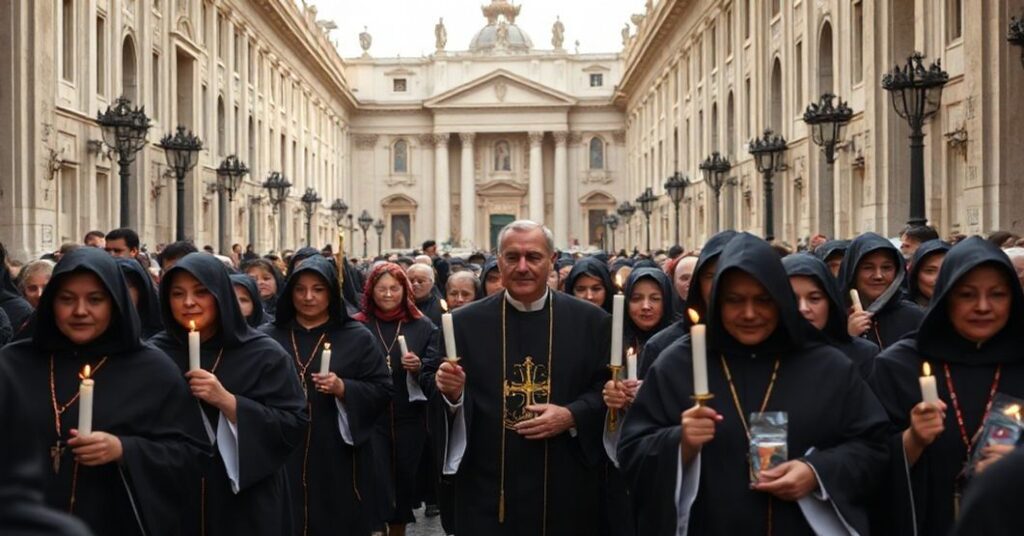 Pielgrzymi katolickie w Watykanie podczas procesji religijnej