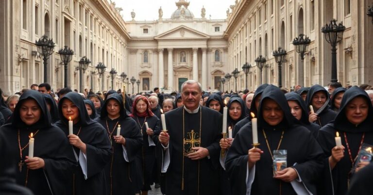Pielgrzymi katolickie w Watykanie podczas procesji religijnej
