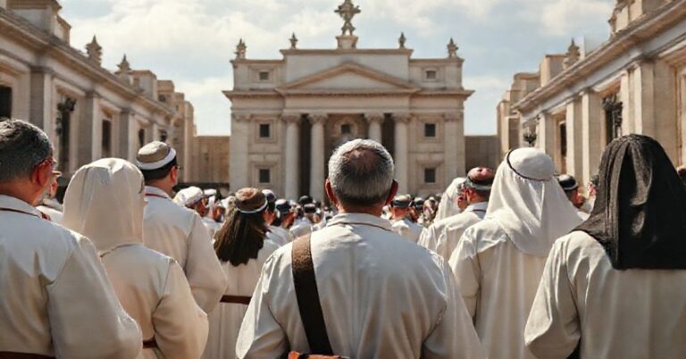 Pielgrzymka do nowoczesnej bazyliki w Rzymie z modernistycznym architekturą