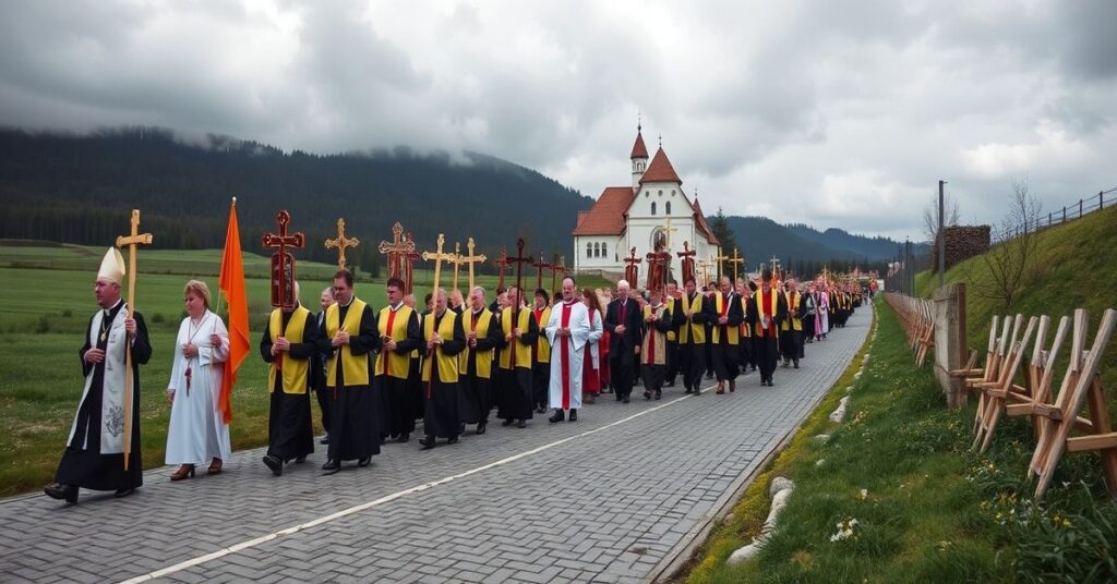 Pielgrzymka katolicka do Jasnej Góry z prawdziwymi wiernymi i apostackimi organizatorami w tle