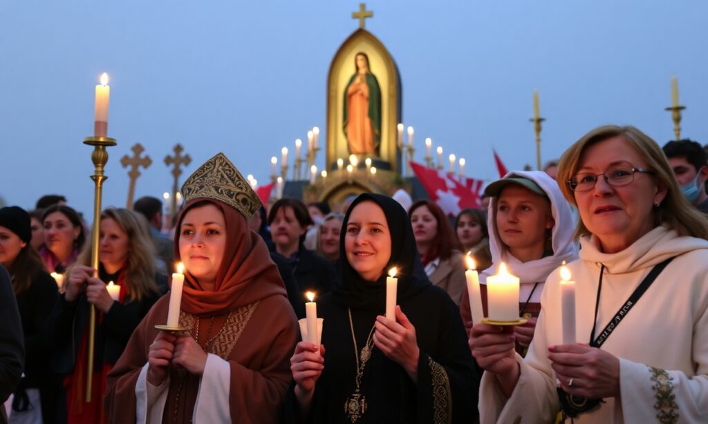 Grupa katolików uczestniczy w pielgrzymce na Jasnej Górze w celu obrony życia poczętego