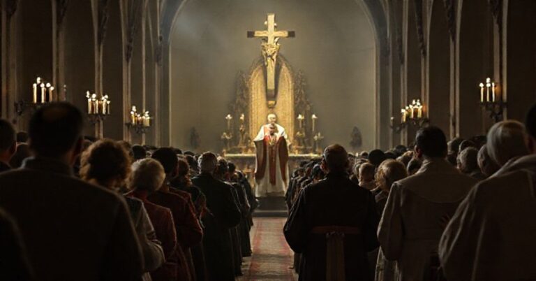 Pielgrzymka rodzin do Kalwarii Zebrzydowskiej z "biskupem" w wątpliwych szatach liturgicznych