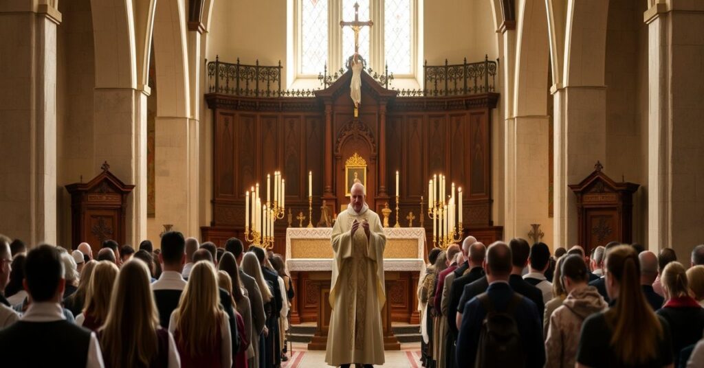 Pielgrzymka maturzystów na Jasną Górę z udziałem biskupa w tradycyjnych szatach liturgicznych