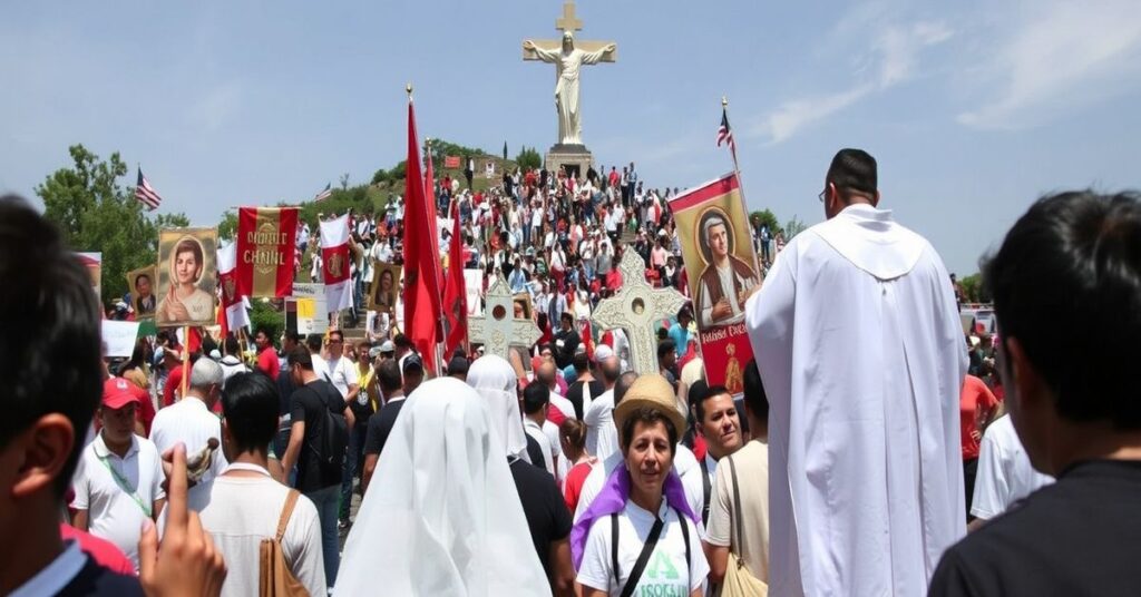 Młodzi Meksykanie podczas pielgrzymki na wzgórze Cubilete do pomnika Chrystusa Króla