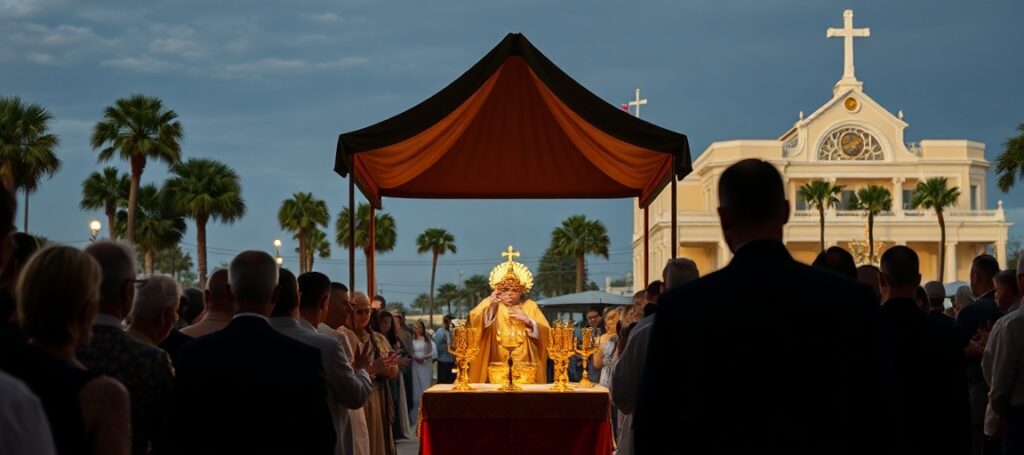 Uroczysta procesja z Najświętszym Sakramentem podczas Narodowej Pielgrzymki Eucharystycznej 2026 w St. Augustine na Florydzie