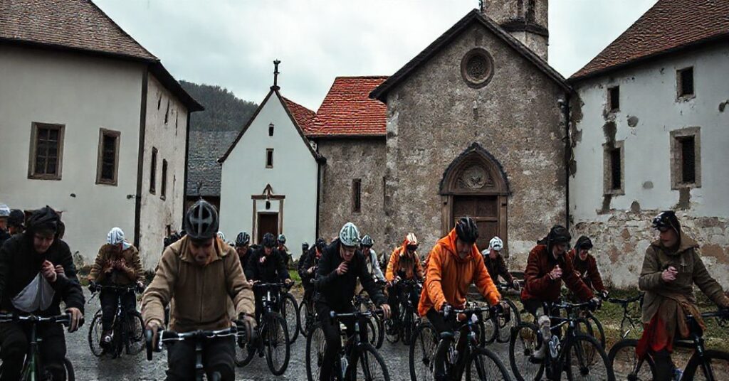 Grupa pielgrzymów rowerowych na Jasnej Górze - brak głębokiej duchowości